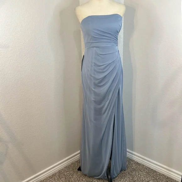 Azazie Dusty Blue Maxi Dress Gown Size A8 NWT - Picture 7 of 16